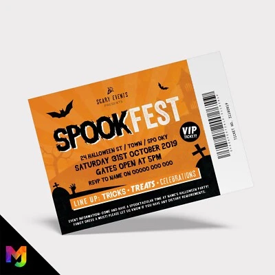 Personalised 'Spookfest' Halloween Festival Ticket Party Invitations Invites - Image 1 of 2