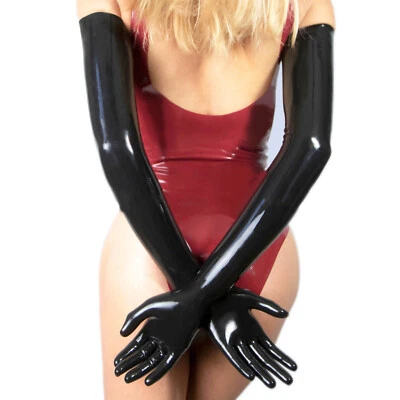 Black Long Latex Gloves For Cosplay Rubber Party Club Wear Fetish BDSM - Image 1 of 4
