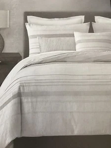 Envogue Queen Duvet cover Set Yarn Jacquard Stripes Gray 3PC  NEW - Picture 1 of 11