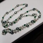 Pretty Mermaid Coloured Faux Pearl Long Necklace Wrap Beaded Green Opalescent