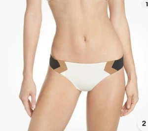 L*Space Caramel Color block Barracuda Bikini Bottom Black Cream Medium - Picture 1 of 6