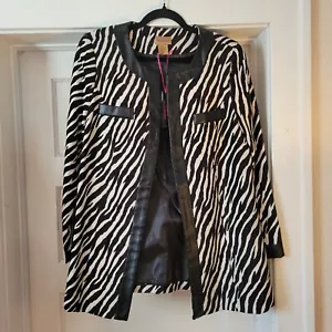 Midnight Velvet Womens Black & White Zebra Print Faux Leather Trim Jacket Sz 14 - Picture 1 of 6