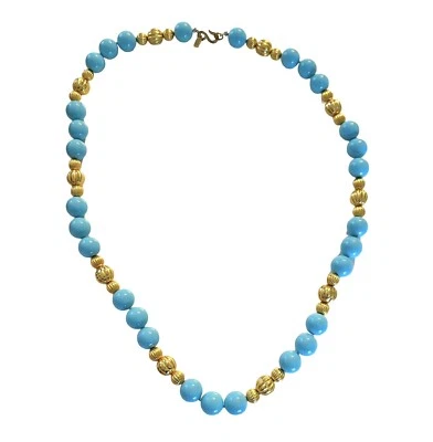 "Collar largo de cuentas azul turquesa y dorado de colección Kenneth Jay Lane KJL 32""" Foto 1 de 4