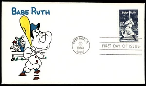 1983 Babe Ruth FDC Home Run Hand-Colored Animated Ellis Cachet - Picture 1 of 2
