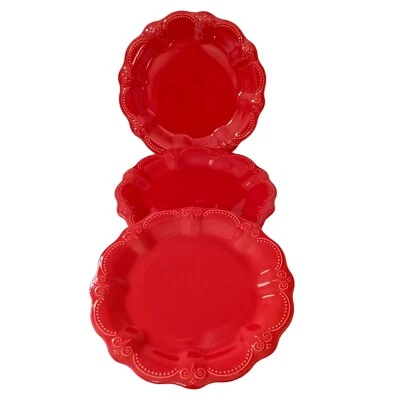 3 Platos de Cena Claret Mujer Pionera Encaje Rojo Granja Borde Festoneado Repujado Foto 1 de 4