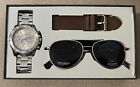 Vince Camuto świąteczny zestaw prezentowy dla mężczyzn chronograf zegarek męski + okulary lotnicze