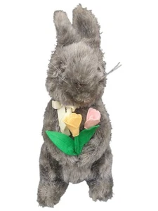 Vtg Applause Gray Bunny Rabbit Plush Realistic Tulip Flowers 17" Easter 1993 - Picture 1 of 8