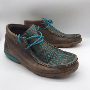 Twisted X Women's 8 M Driving Moc Brown Turquoise Diamond Chukka Boots WDM0072 - Picture 1 of 10