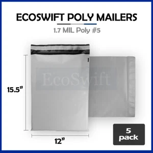 5 sobres de envío de sobres de polietileno blancos EcoSwift de 12 x 16 bolsas auto selladas de 1,7 millas - Imagen 1 de 4