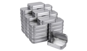 40 Piece Metal Rectangular Empty Hinged Tin Box Containers Mini Portable Silver - Picture 1 of 8