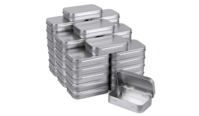 40 Piece Metal Rectangular Empty Hinged Tin Box Containers Mini Portable Silver - Image 1 of 4