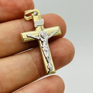 9ct Solid Gold Crucifix Inri Large Cross Pendant Only 1.4GR New 20mmx40mm - Picture 1 of 9