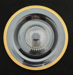 PLATO DE QUESO Y GALLETAS DE 9" HEISEY de colección vidrio prensado oro transparente banda de laurel - Imagen 1 de 2