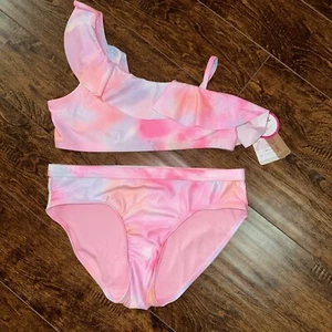 New Girls Justice Tie Dye Ruffle 2pc Bikini Size XL 16/18 Pink - Picture 1 of 2