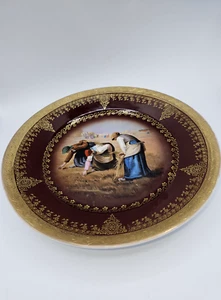 Royal Vienna Signed Maroon Gold Plate Farm Workers - Picture 1 of 4