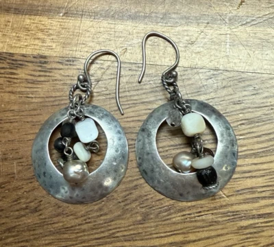 Pendientes colgantes retirados Silpada martillados de madera y perlas de ley W1429 Foto 1 de 4