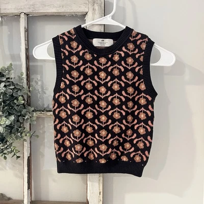 H&M Jacquard Tejido Floral Suéter Chaleco Escuela Niñas Talla 6-7 Foto 1 de 4