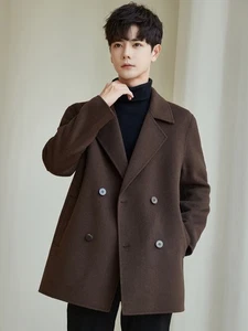 Abrigos de lana de doble cara para hombre ropa exterior informal corta tweed cortavientos chaqueta nueva - Imagen 1 de 19