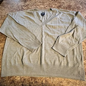 GAP Langarm-T-Shirt grau/grün V-Ausschnitt Größe Petite Large - Bild 1 von 4