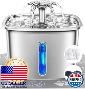 Fuente de agua Veken de acero inoxidable para mascotas 95 oz, dispensador de agua automático para perros/gatos de 2,8 L - Imagen 1 de 9