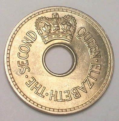 1965 Fiji Fijian One 1 Penny Crowned Hole Coin XF+ Tone - Image 1 of 2