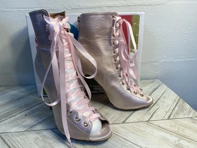 FSJ Rosa Claro Botines con Cordones Tacones Altos Zapatos Nuevos en Caja 7.5 Foto 1 de 4