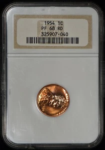 1954 Proof Lincoln One Cent 1c Penny NGC PF68RD (PR68RD) - Picture 1 of 5