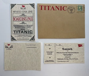 Titanic Boarding Pass, Titanic Launch Ticket, Titanic Postcard, and Envelope - Picture 1 of 12