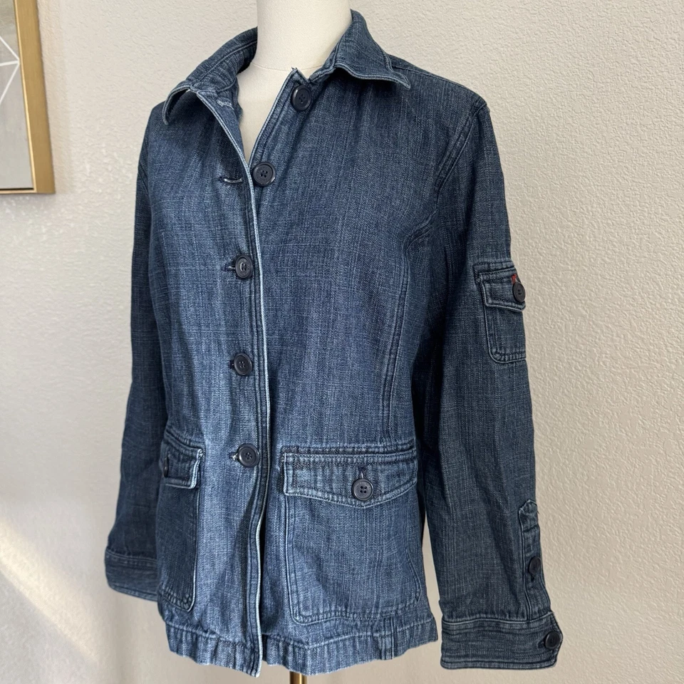 Denim Coat L Women’s Jean Jacket Button Up Cotton Y2K Western Blue Vintage - Image 1 of 4