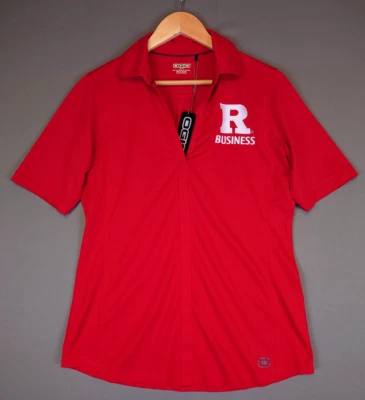 NUEVO CON ETIQUETAS OGio Rutgers Universidad Negocios Manga Corta Polo Rojo Para Mujer Mediano Foto 1 de 4