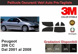 pellicola oscurante vetri pre tagliata Peugeot 206 CC dal 2001 al 2008 kit comp - Imagen 1 de 1