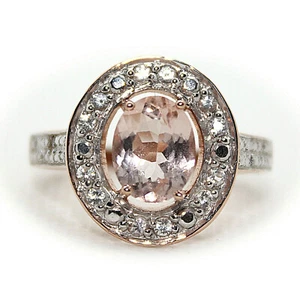 Pink Morganite & White Sapphire w/ Diamond Accent •18K Rose Gold ovr S/S size 9 - Picture 1 of 6