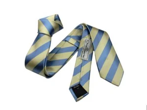 Krawatte 6 Seide Gestreift Gleich Made IN Italy Creme Hellgelb Blau - Picture 1 of 1