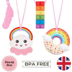 Kids Adults Sensory Chew Necklace Autism ADHD Fidget Chew Teething Toys 4 Pack - Picture 1 of 10