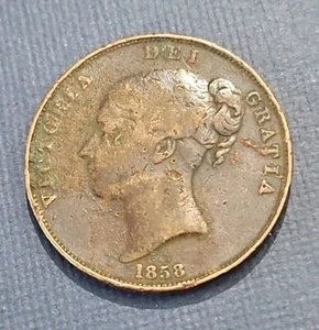 1858 Great Britain 1 Penny - Victoria Coin (KM.#739) - Picture 1 of 2