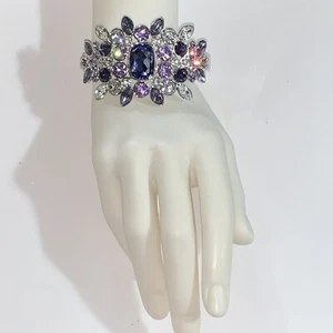 pre-loved auth GIVENCHY statement Swarovski crystal CUFF BRACELET silver - Picture 1 of 13