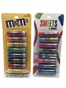 NEW Lot of 2 Flavored Lip Balm 8 Ct Sets ~ Hershey Sweets and M&M’s - Picture 1 of 12