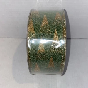 Member's Mark Christmas Green With Gold Trees 50 Yards Wired Edge Ribbons 2.5”W - Picture 1 of 5
