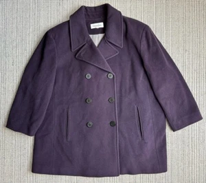 Calvin Klein Women Purple Wool Nylon Cashmere Pea Coat Jacket Button Up Pockets - Picture 1 of 19