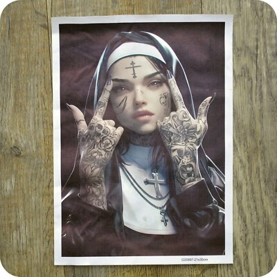 Tattoo Nun Rebel Woman Canvas Wall Art Print Poster Gothic