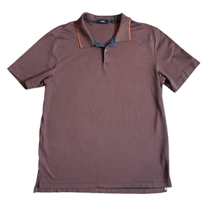 Camiseta polo de manga corta Theory para hombre talla grande naranja y azul marino a rayas - Imagen 1 de 8
