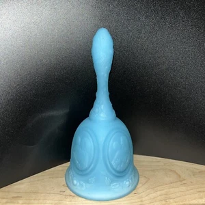 Vintage Fenton Custard Art Glass Powder Blue Satin Bell Mother And Child 6.5” - Picture 1 of 8
