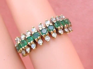 VINTAGE 1.99 ctw EMERALD DIAMOND 3 ROW 18K FLEXIBLE LINK ETERNITY BAND 1950 sz 5 - Picture 1 of 17