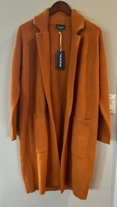 Modcloth Size M Womens Long Sweater Pockets Open Cardigan in Orange NWT - Picture 1 of 6