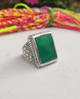 ANELLO UOMO ARGENTO 925 RING SILVER STERLING ONICE VERDE MISURA 19 U49 - Immagine 1 di 4