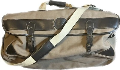 Ford + Eddie Bauer Edition Duffle Bag Beige Canvas w/ Leather Accents 22x14x12 - Image 1 of 4
