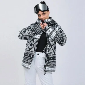 HOTIAN Women's Ski Jacket Snowboarding Snowsuit Waterproof Black & White Sz-M - Picture 1 of 10
