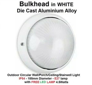 Mamparo BLANCO Lámpara LED DieCast Aluminio E27 Luz Exterior Pared/Porche IP54  - Imagen 1 de 4