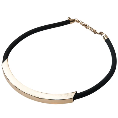 Colar tubo de ouro Kenneth Jay Lane preto borracha/cetim - Imagem 1 de 3