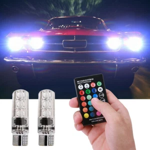 T10 168 194 Multicolor RGB LED Bulb Lamps Car Parking Light w/RF Remote Control - Imagen 1 de 12